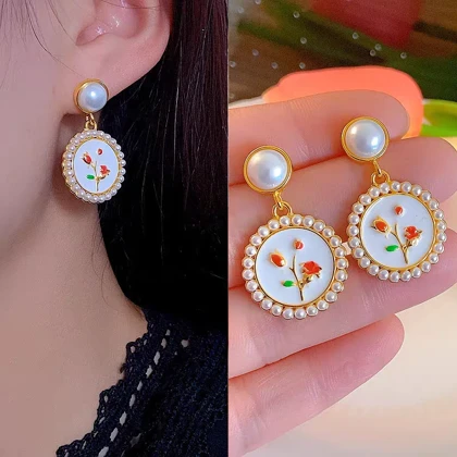 گوشواره ژورنالی گل رز