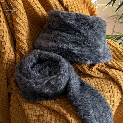 ست کلاه و شال گردن زنانه Faux Fur Bucket Hat and Scarves HA164