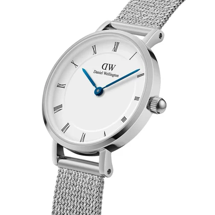 ساعت دنیل ولینگتون زنانه کلاسیک حصیری سیلور سفید ایندکس یونانی DW-5508-L