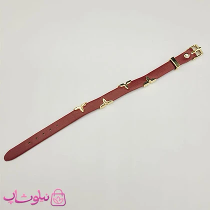 دستبند زنانه لویی ویتون مدل چرم استیل زرشکی کد 500