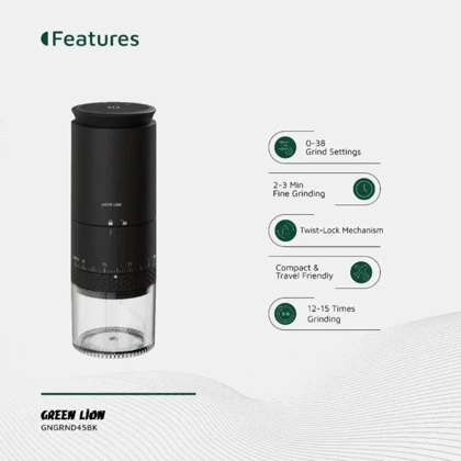 آسیاب قهوه شارژی گرین لاین Green Lion مدل GL-CG45 با 38 تنظیم