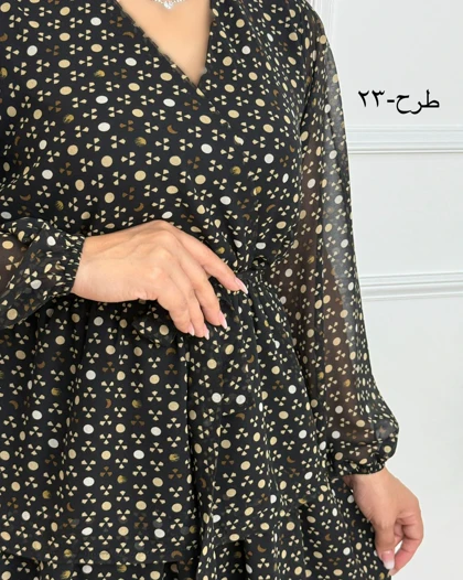 پیراهن الارا کد 094 ( حریر طرحدار طبقه‌ای )