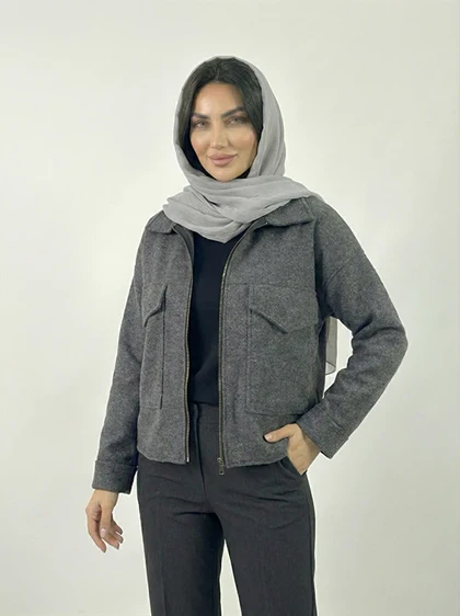کت زنانه فوتر کوتاه رنگ مدادی دو جیب کد (8729)