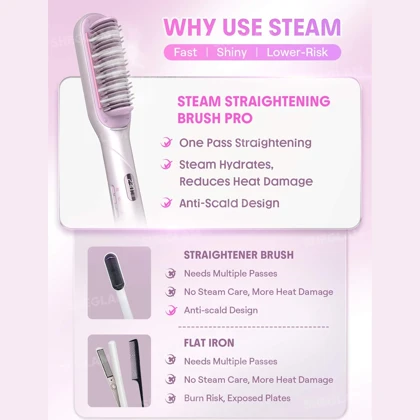 برس حرارتی بخاردار مو شیگلم SHEGLAM اصل مدل SGH-SSBP-01 با 12 سطح دما