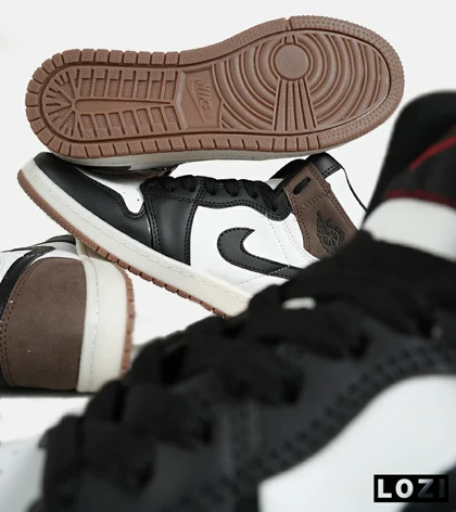 کفش کتانی مردانه و زنانه ساق‌دار مشکی سفید قهوه ای NIKE jordan 1