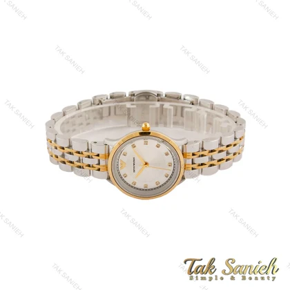 ساعت امپریو آرمانی زنانه دو رنگ طلایی صفحه نقره ای شماره نگین Armani-5436-L