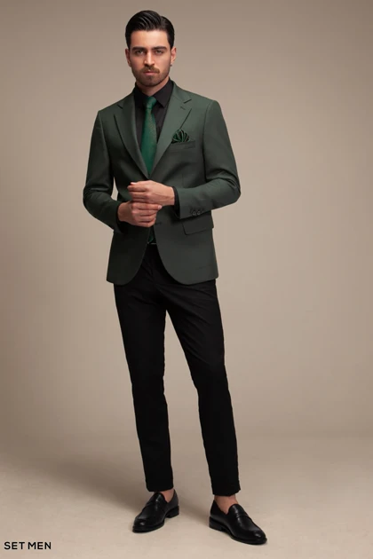 کت تک مردانه یقه انگلیسی نیم آستر دو دکمه دو چاک