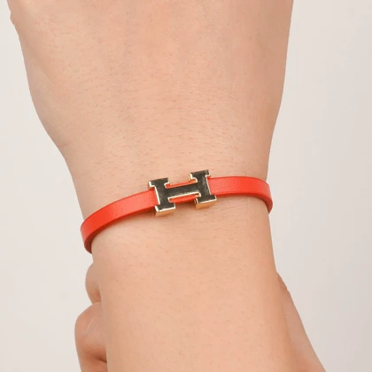 دستبند چرم استیل Hermes رنگ نارنجی