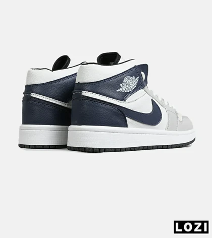 کفش کتانی ساق‌دار مردانه و زنانه سفید سرمه ای طوسی NIKE jordan 1 مدل 7693