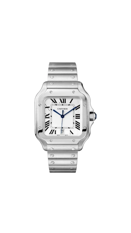 ساعت کارتیر سانتوس فلزی مردانه نقره ای صفحه سفید Cartier Santos metal