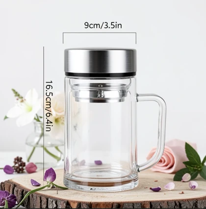 لیوان دمنوش پیرکس دوجداره شفاف