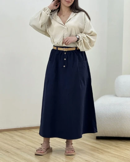 دامن کتان دوجیب