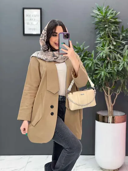 مانتو یقه کراواتی جیب پاگن دار