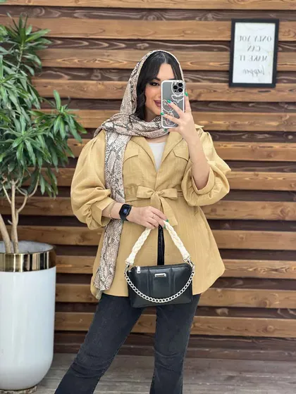مانتو نازلی آستین پفی چهار جیب