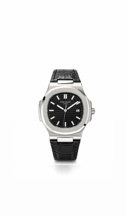 ساعت پتک فیلیپ ناتیلوس مردانه نقره ای بند چرم مشکی Patek Philippe Nautilus