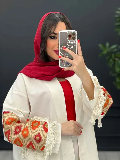 مانتو لینن آستین طرح دار ریش دار