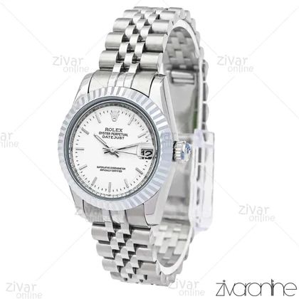 ساعت رولکس دیت جاست زنانه تمام نقره ای ایندکس خطی مدیوم 106068