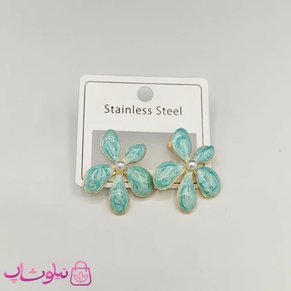 گوشواره زنانه پینترستی مدل گل سبز کد 100
