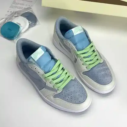 کفش نایک ایر جردن وان لو تراویس اسکات آبی سفید سوئد Nike Air Jordan 1 Low Travis Scott Blue White Sweden