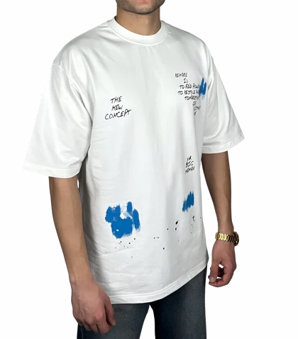 تیشرت آستین کوتاه مردانه سفید طرح دار گرافیکی