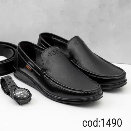 کفش چرم طبیعی تبریز مردانه کالج تمام مشکی - کد ecco 1490