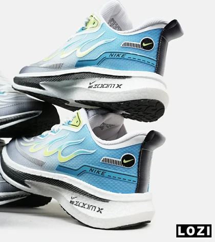 کفش کتانی مردانه سفید آبی لیمویی NIKE zoom X