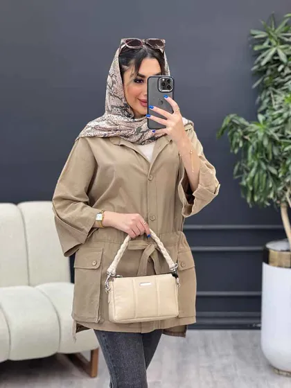 مانتو لینن آستین پاگن سر جیب دکمه