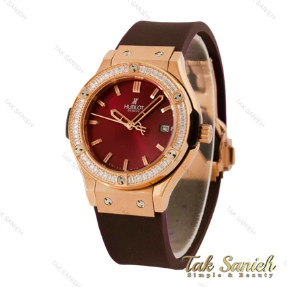 ساعت هابلوت زنانه دورنگین قاب رزگلد زرشکی Hublot-5456-L