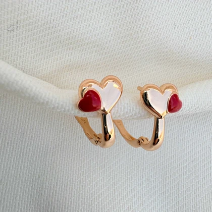 گوشواره قلب طلایی و قرمز ژوپینگ