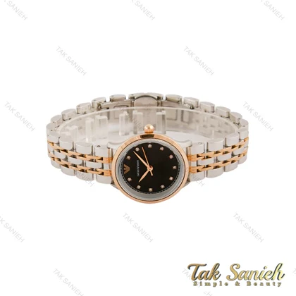 ساعت مچی امپریو آرمانی زنانه دورنگ رزگلد صفحه مشکی شماره نگین Armani-5441-L