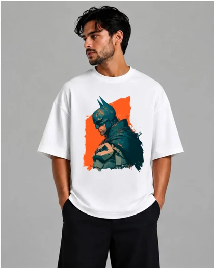 تیشرت باکسی طرح پرتره رئالیستی ابرقهرمان بتمن استایل Dark Knight Painterly Art