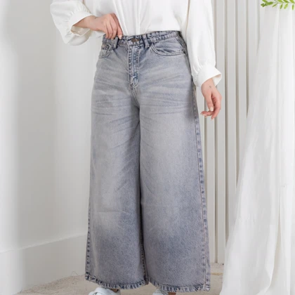 شلوار جین دخترونه فول بگ THREE JEANS 19079