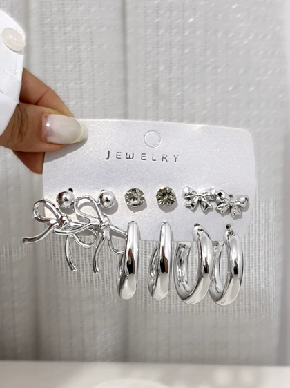 پک گوشواره دخترانه رنگ سیلور براق 836