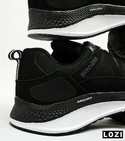 کفش کتانی طبی زنانه و مردانه مشکی سفید SKECHERS archfit v02