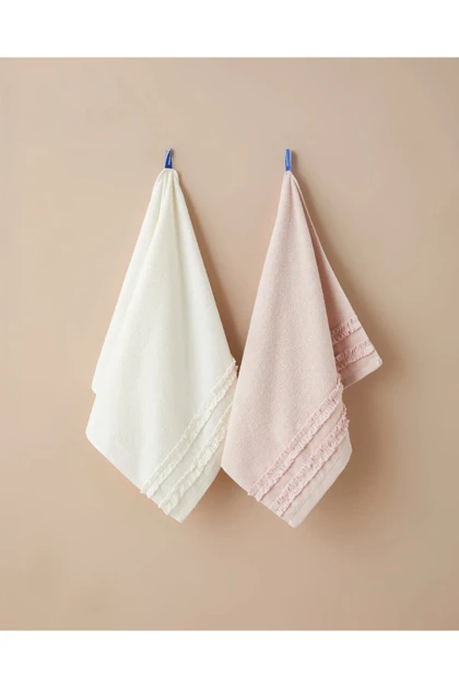 حوله صورت English Home مدل Soft Ruffle پنبه‌ای - صورتی پودری