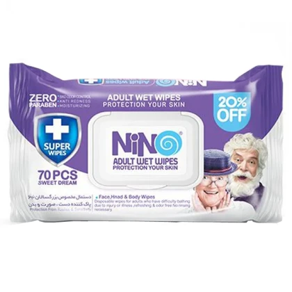 دستمال مرطوب پاک‌کننده دست و صورت بزرگسالان نینو درب‌دار مناسب انواع پوست قوطی 489 گرم