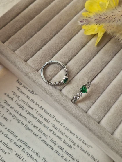 انگشتر جواهری فری سایز قلب سبز