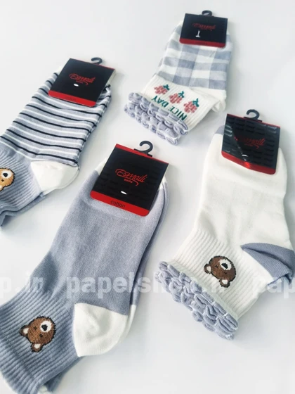 جوراب نیم ساق نخ پنبه طرح خرس و گل