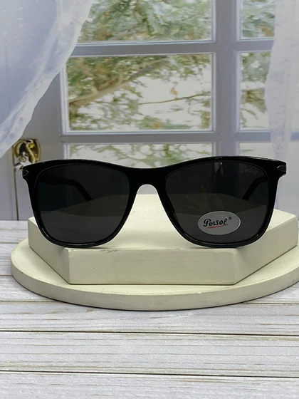 خرید عینک آفتابی پرسول مدل P6808 سایز 53 فریم مشکی براق عدسی پلی‌کربنات UV400 پلاریزه مخصوص رانندگی