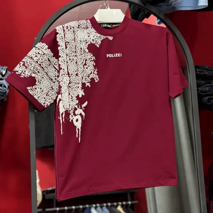 تیشرت یقه گرد چاپی پفکی برجسته پولیزی مشکی 165