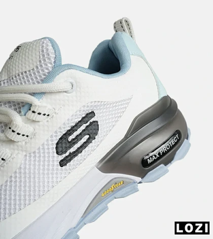 کفش کتانی طبی ورزشی سفید آبی SKECHERS max protect مدل 7777