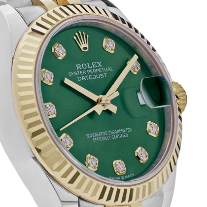 ساعت رولکس دیت جاست زنانه دورنگ طلایی صفحه سبز ایندکس نگین Rolex Datejust silver gold