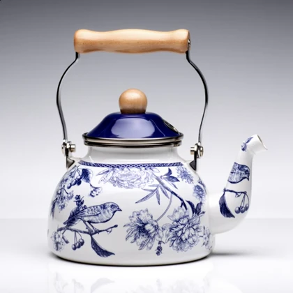 کتری لعابی سوتی طرحدار آبی و سفید SMEG