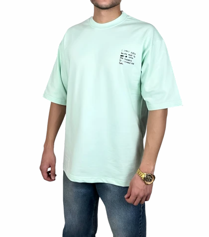 تیشرت آستین کوتاه مردانه سبز پاستلی طرح دار گرافیکی