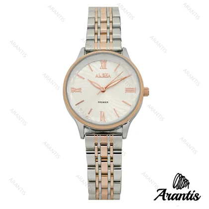 ساعت الکسا 0108 زنانه دورنگ رزگلد نقره ای صفحه سفید w-10115