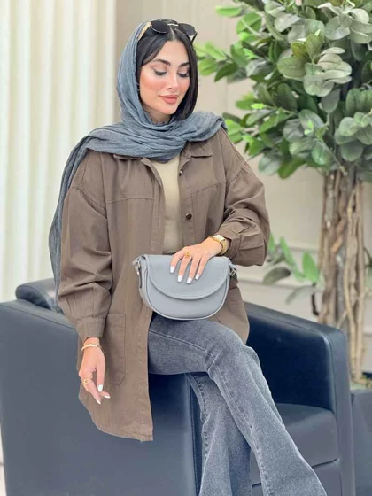 مانتو کتان بغل سه دکمه جیب پایین