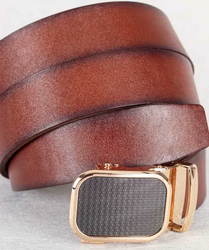 کمربند ریلی مردانه عسلی مستطیلی 4040