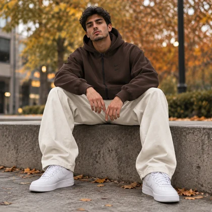 سویشرت دورس کلاهدار مردانه نایکی مدل Double Nike-قهوه ای
