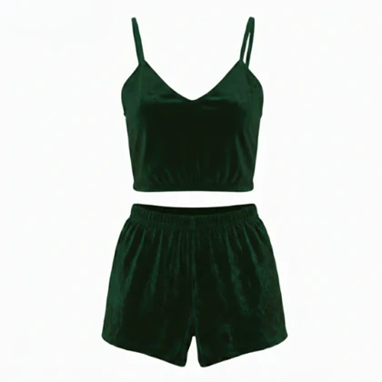 ست نیم‌تنه و شلوارک مخمل سبز