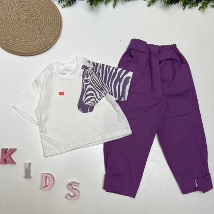 کراپ و شلوار دخترانه طرح گورخری